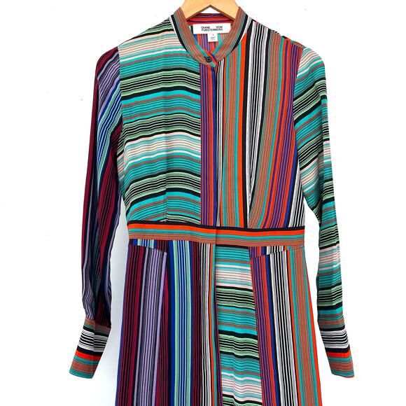 Diane Von Furstenberg Multicolor Striped Silk Button Front Flared Maxi Dress 4 - Picture 5 of 10